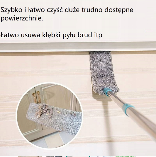 Mop z Elastyczną Końcówką do czyszczenia trudno dostępnych miejsc. Usuwa brud spod mebli szczotką