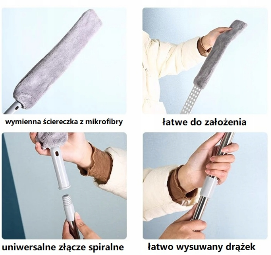 Mop z Elastyczną Końcówką do czyszczenia trudno dostępnych miejsc. Usuwa brud spod mebli szczotką